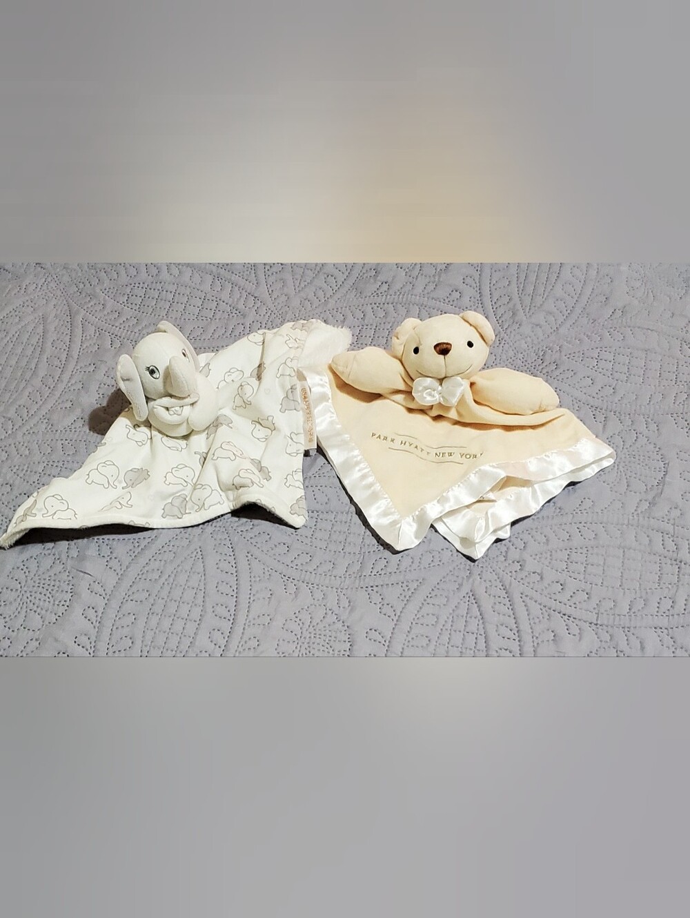 Lovey Animal Blankets A Lot Of Two. A Cream Bear & White Elephant.
